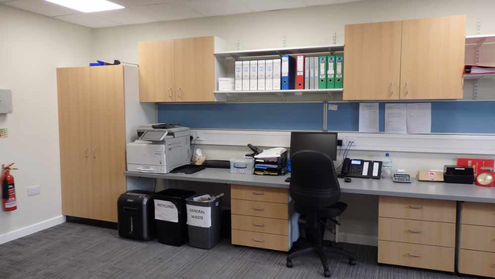 Fitted office furniture throughout at Cedar Vet Group